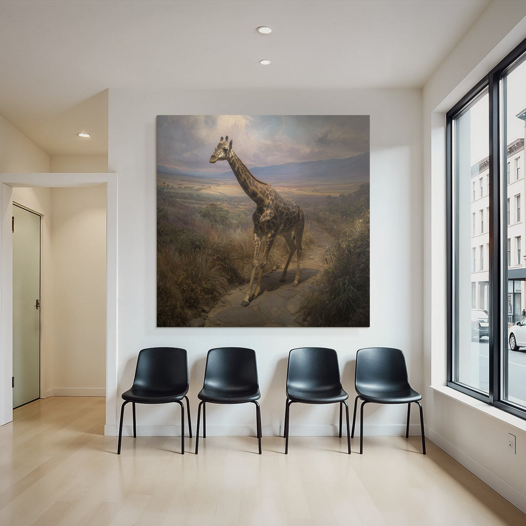 Giraffe Auf Dem Weg Im Malerischen Landscape Mit Hügeln Und Bunten Himmeln