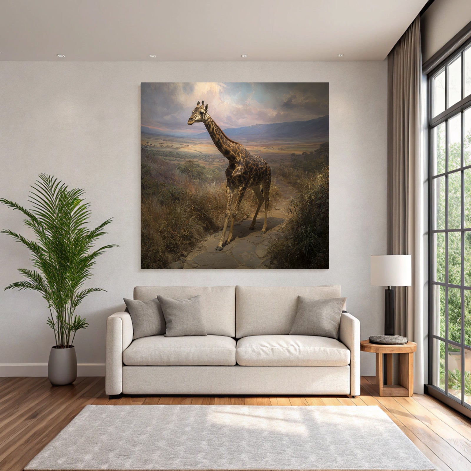 Giraffe Auf Dem Weg Im Malerischen Landscape Mit Hügeln Und Bunten Himmeln