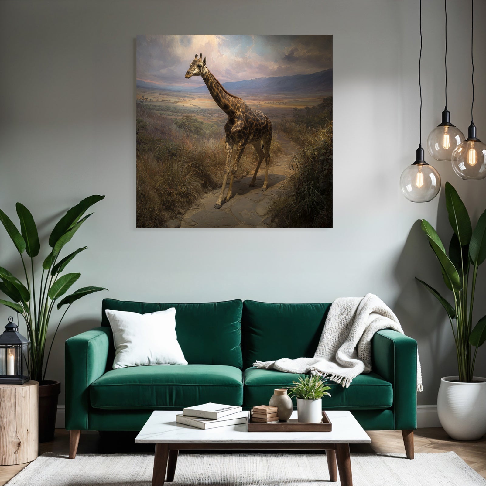 Giraffe Auf Dem Weg Im Malerischen Landscape Mit Hügeln Und Bunten Himmeln