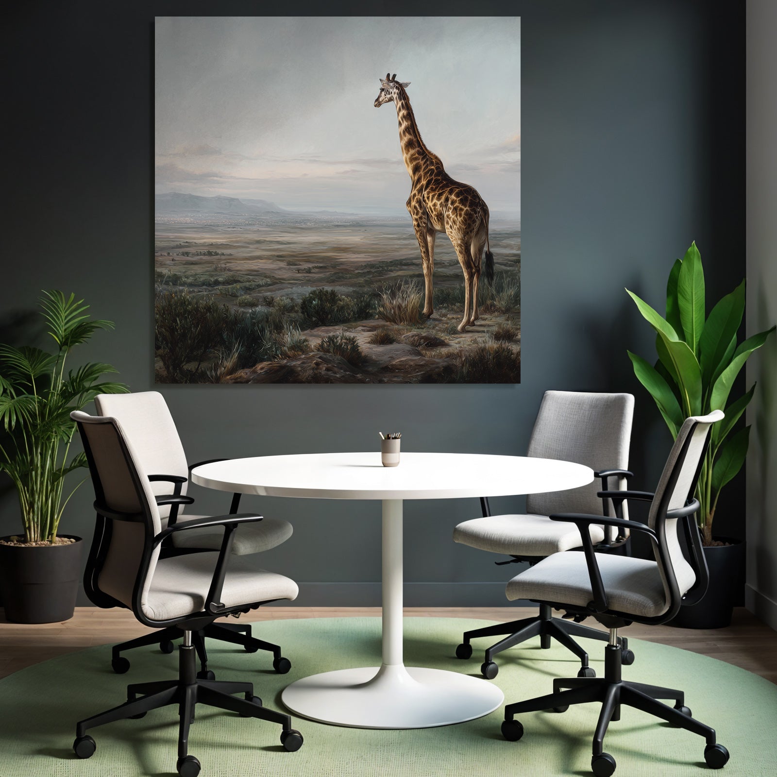 Giraffe Auf Felsen Ausblick Auf Landschaft Mit Bergen Dawn Dusk