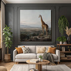 Giraffe Auf Felsen Ausblick Auf Landschaft Mit Bergen Dawn Dusk