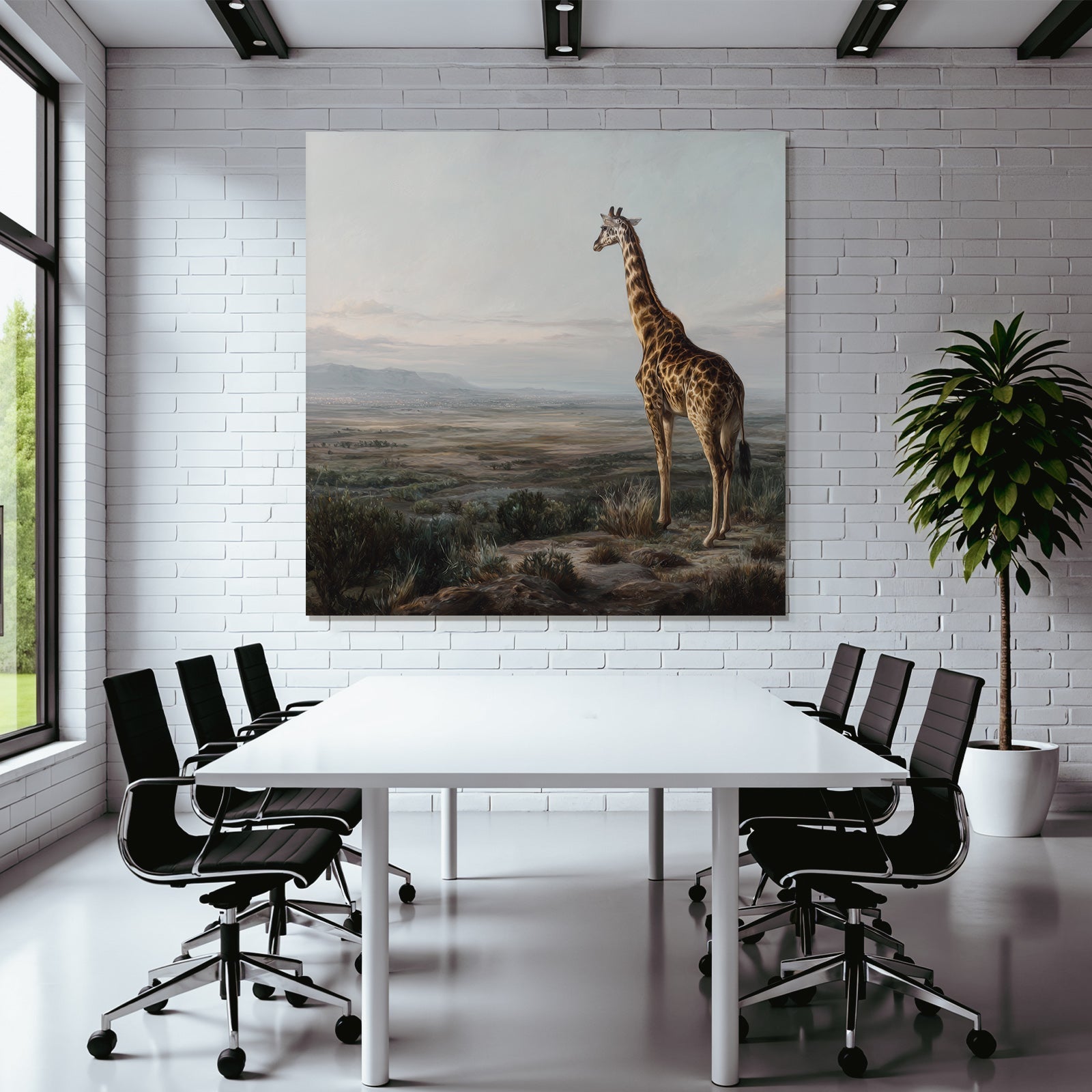 Giraffe Auf Felsen Ausblick Auf Landschaft Mit Bergen Dawn Dusk