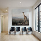 Giraffe Auf Felsen Ausblick Auf Landschaft Mit Bergen Dawn Dusk