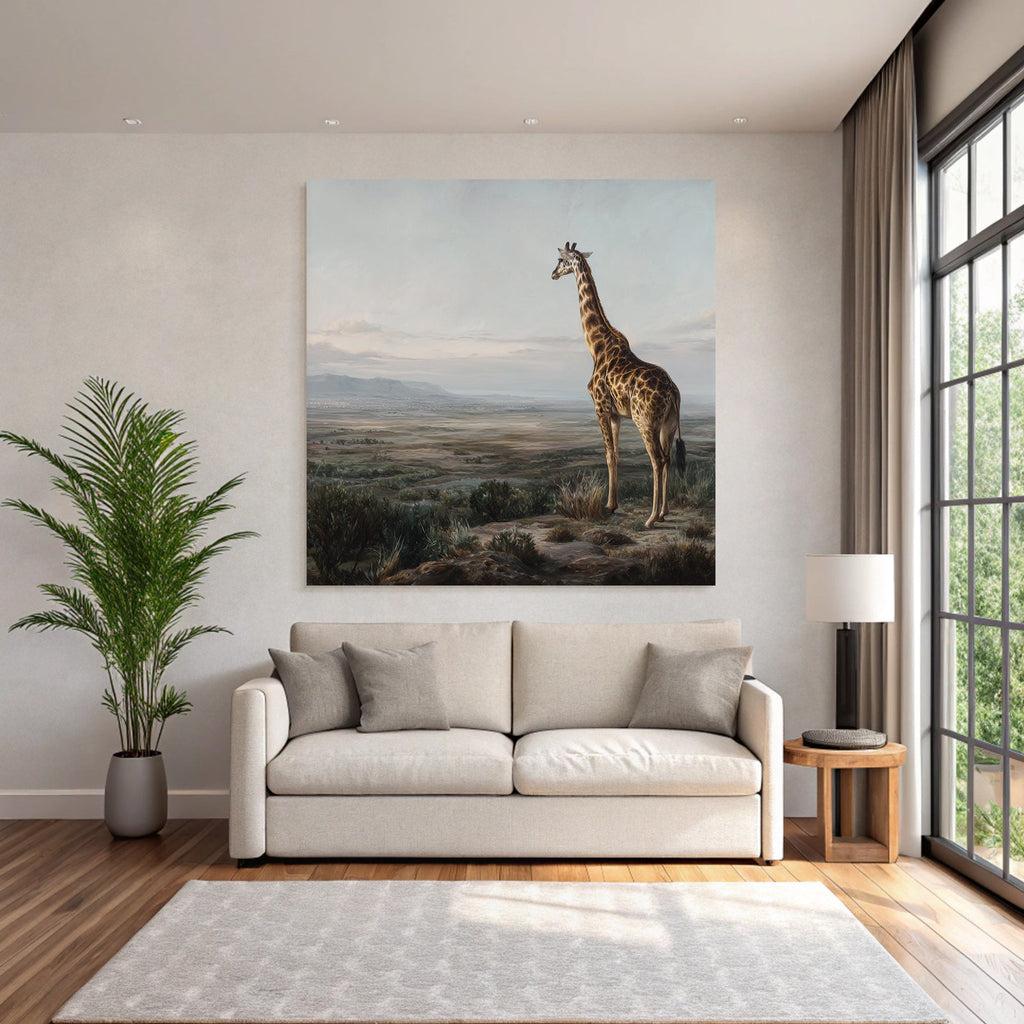 Giraffe Auf Felsen Ausblick Auf Landschaft Mit Bergen Dawn Dusk