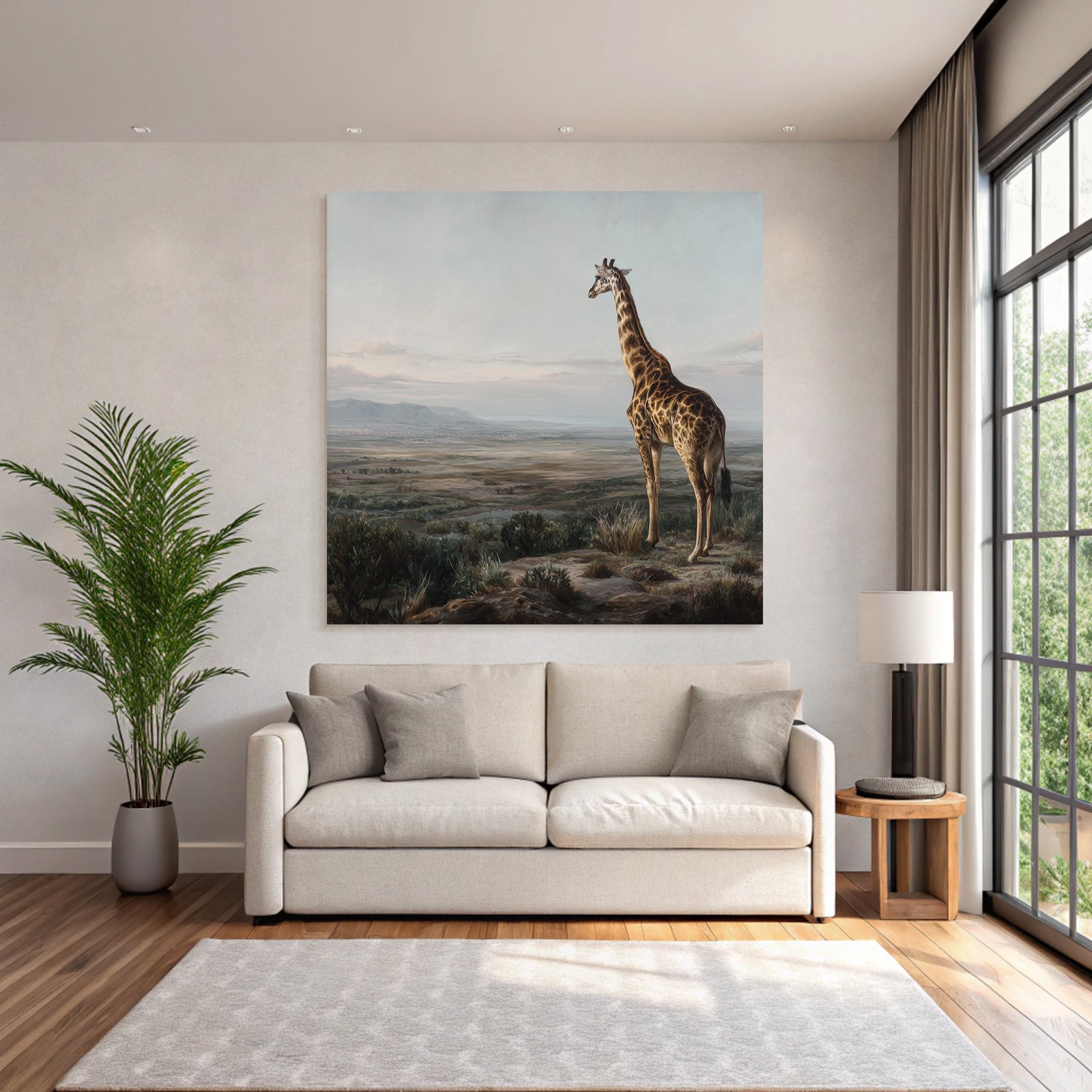 Giraffe Auf Felsen Ausblick Auf Landschaft Mit Bergen Dawn Dusk