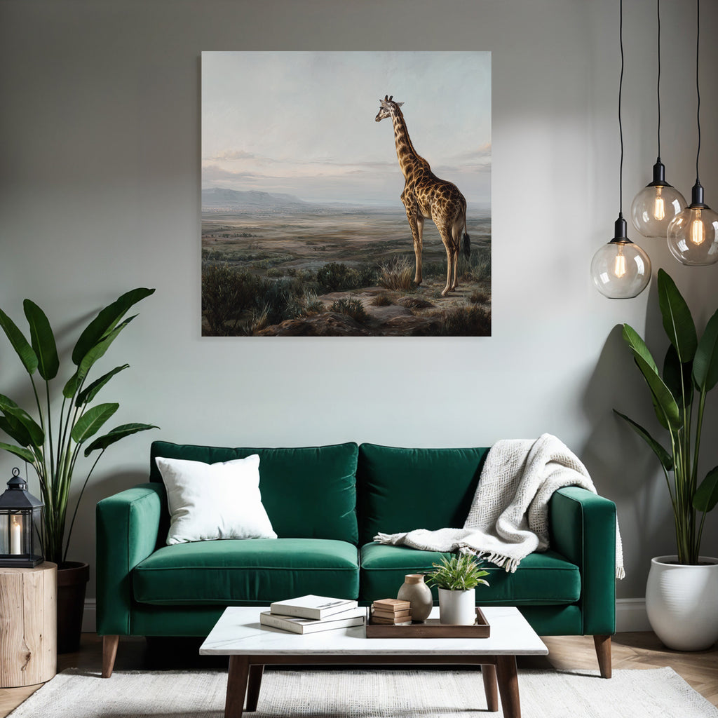 Giraffe Auf Felsen Ausblick Auf Landschaft Mit Bergen Dawn Dusk