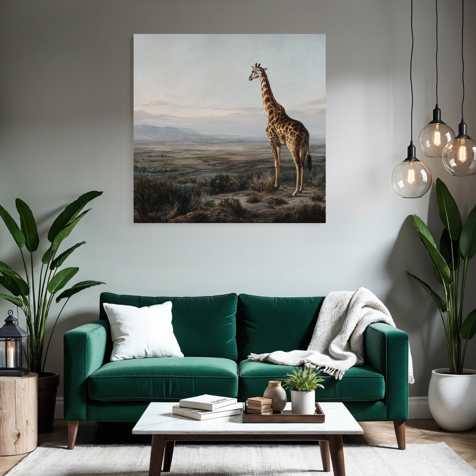Giraffe Auf Felsen Ausblick Auf Landschaft Mit Bergen Dawn Dusk