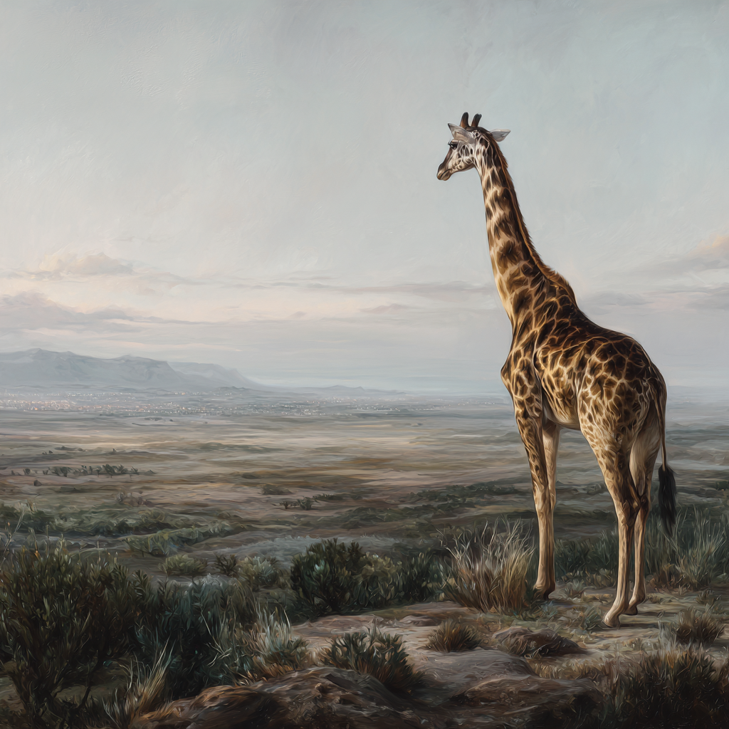 Giraffe Auf Felsen Ausblick Auf Landschaft Mit Bergen Dawn Dusk | Safari und Wildtiere | Tiere