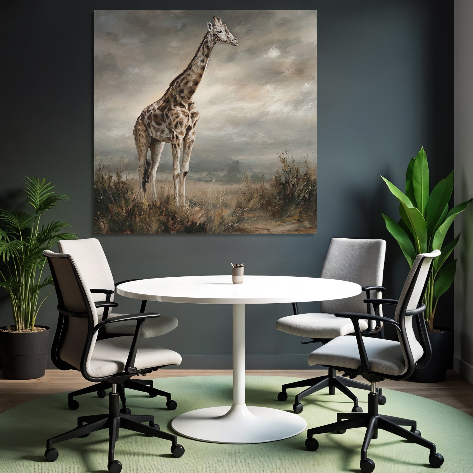 Giraffe Im Landscape Mit Wolkigem Himmel Kunstmalerei