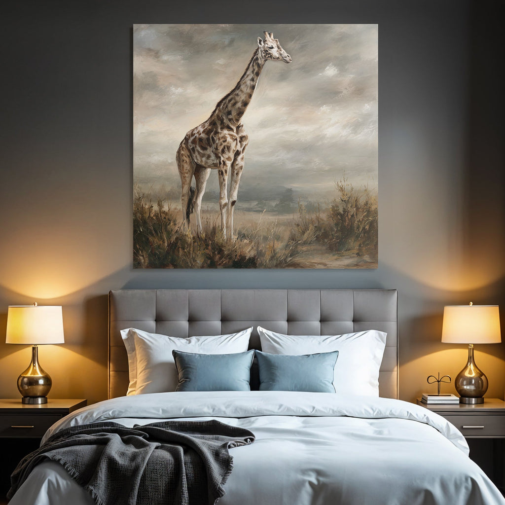 Giraffe Im Landscape Mit Wolkigem Himmel Kunstmalerei