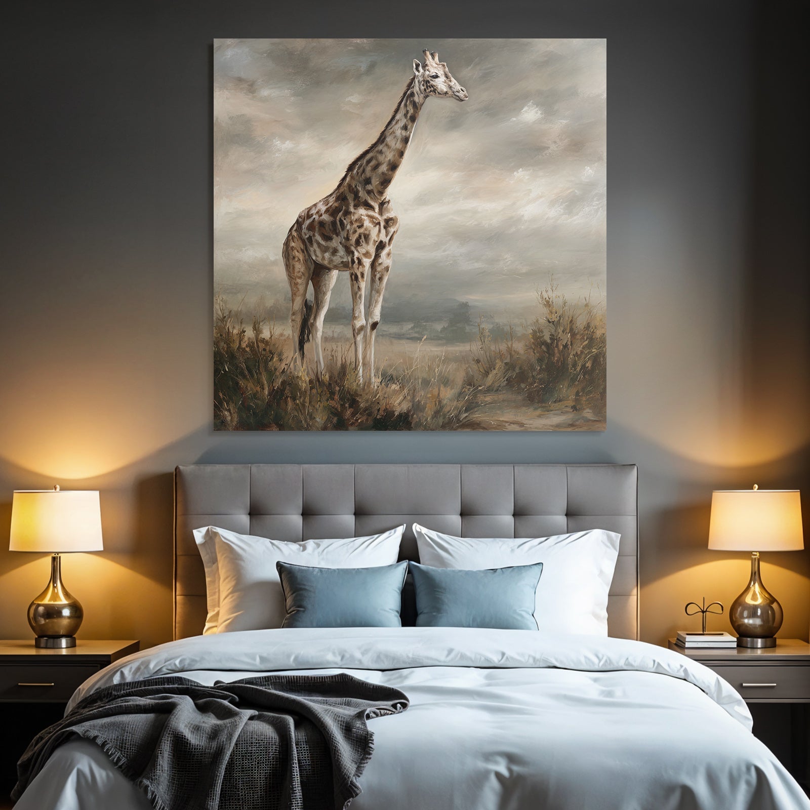Giraffe Im Landscape Mit Wolkigem Himmel Kunstmalerei