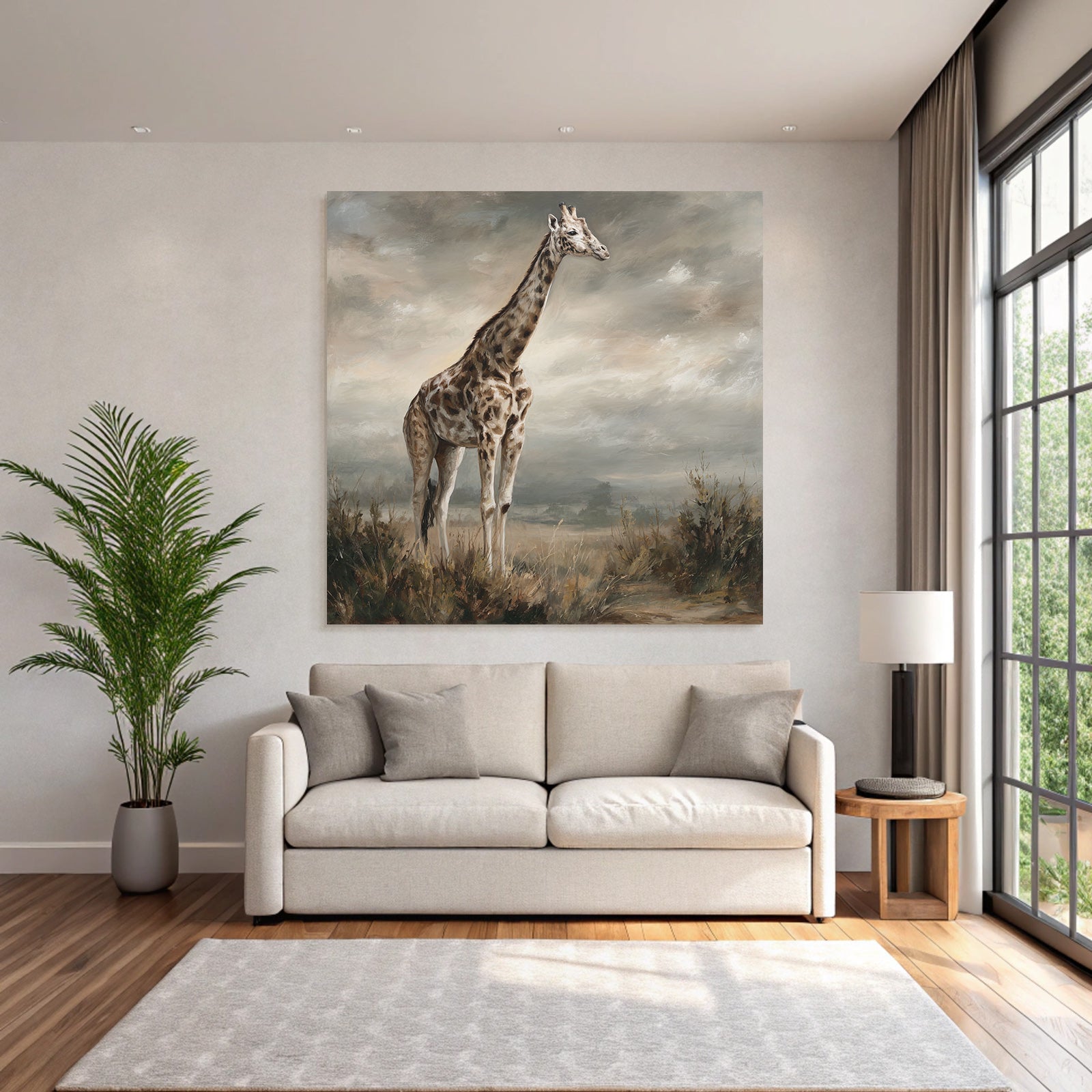 Giraffe Im Landscape Mit Wolkigem Himmel Kunstmalerei