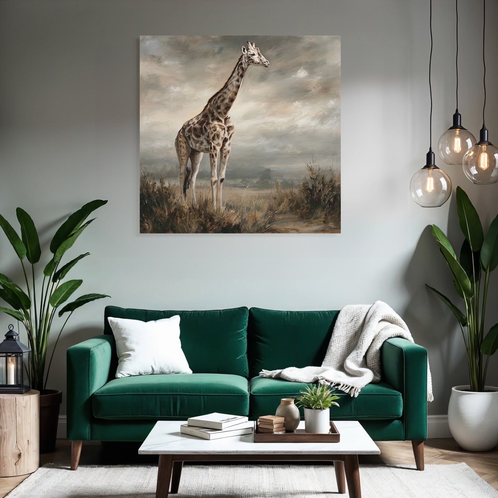 Giraffe Im Landscape Mit Wolkigem Himmel Kunstmalerei