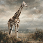 Giraffe Im Landscape Mit Wolkigem Himmel Kunstmalerei | Safari und Wildtiere | Tiere