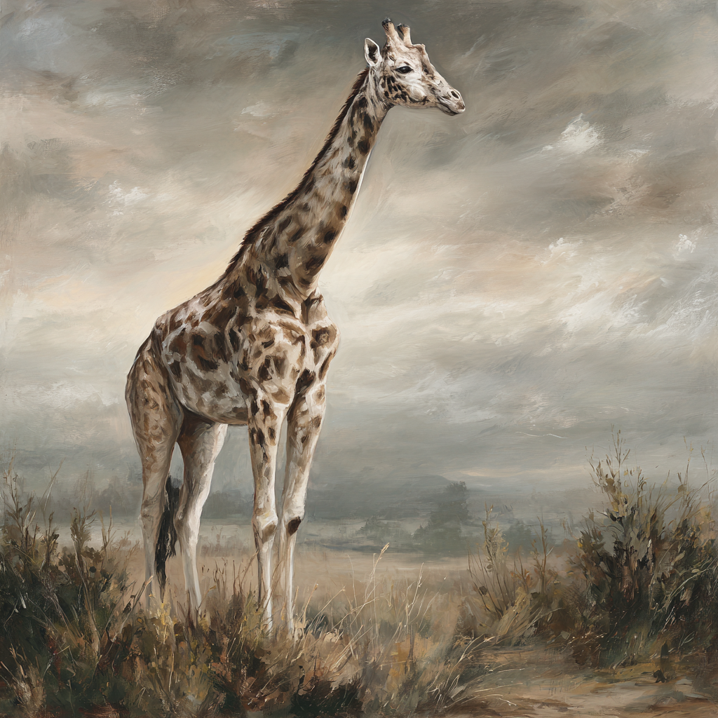 Giraffe Im Landscape Mit Wolkigem Himmel Kunstmalerei | Safari und Wildtiere | Tiere