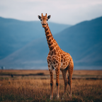 Giraffe In Der Savanne Mit Entfernten Bergen Und Himmel | Safari und Wildtiere | Tiere