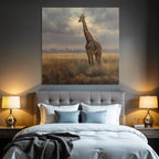 Giraffe In Einer Grünen Landschaft Unter Einem Wolkigen Himmel