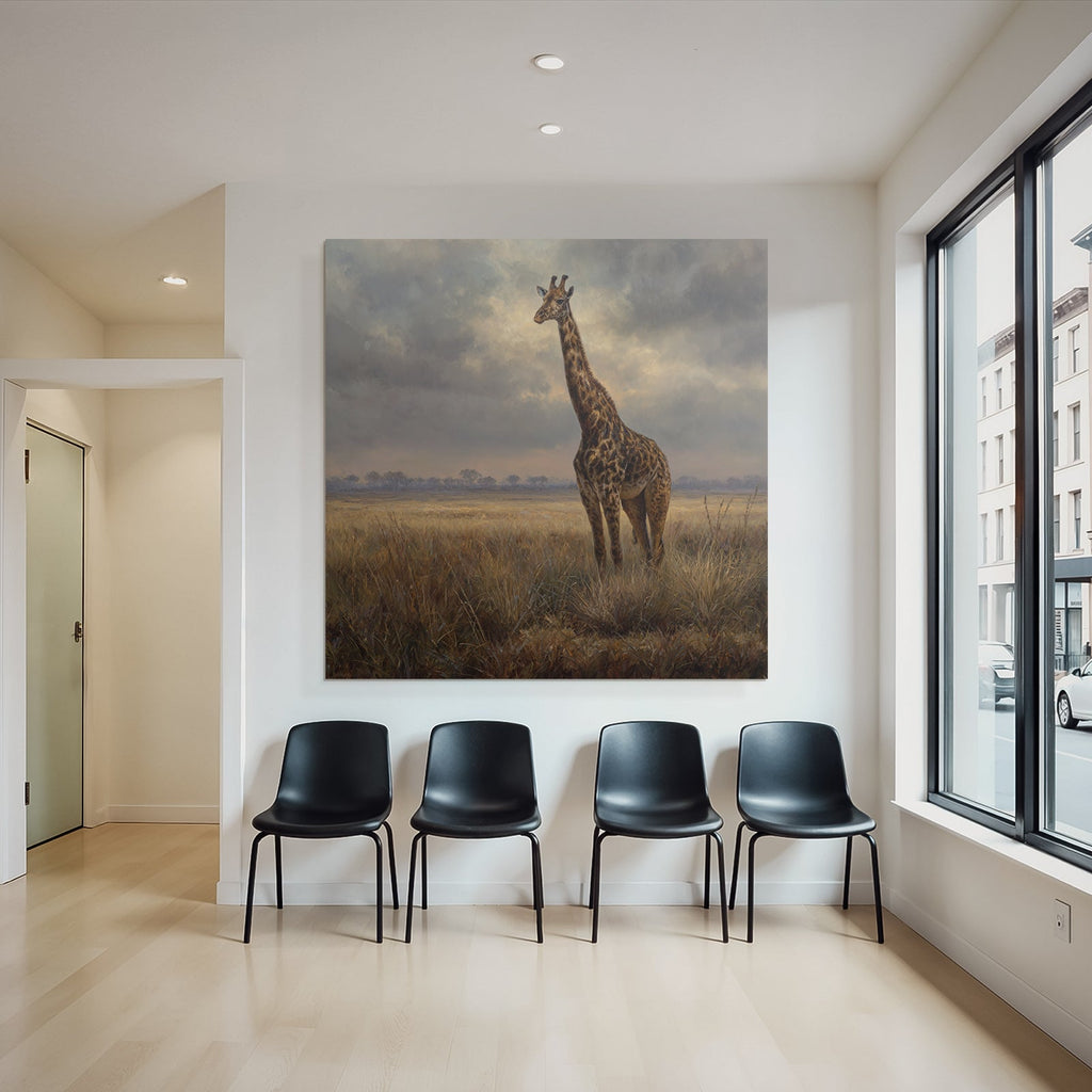 Giraffe In Einer Grünen Landschaft Unter Einem Wolkigen Himmel