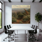 Giraffe In Einer Pittoresken Landschaft Mit Lauschiger Vegetation Und Hügeln