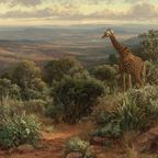 Giraffe In Einer Pittoresken Landschaft Mit Lauschiger Vegetation Und Hügeln | Safari und Wildtiere | Tiere