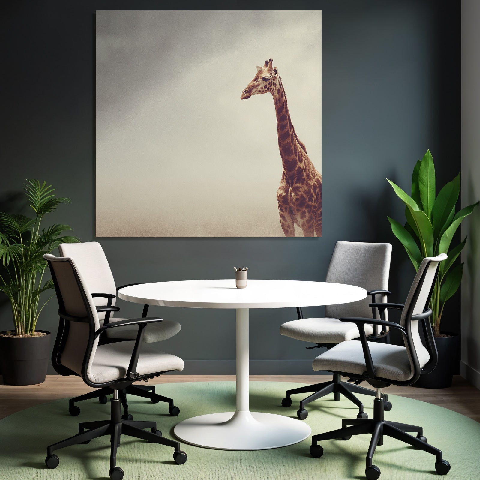 Giraffe In Einer Weiten Offenen Landschaft Mit Hazy Skylight
