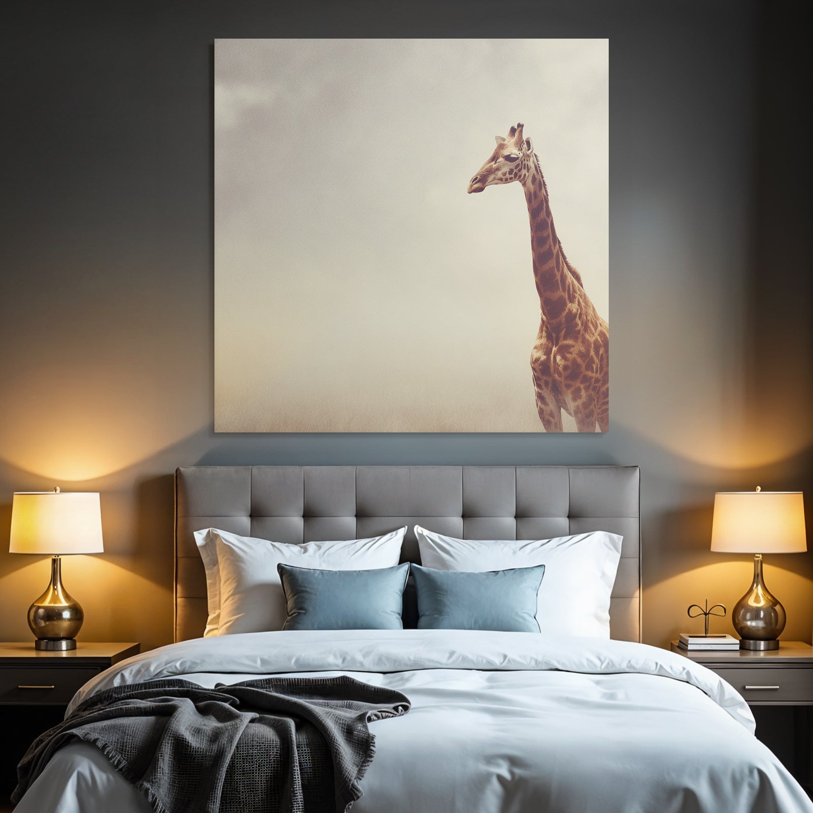 Giraffe In Einer Weiten Offenen Landschaft Mit Hazy Skylight