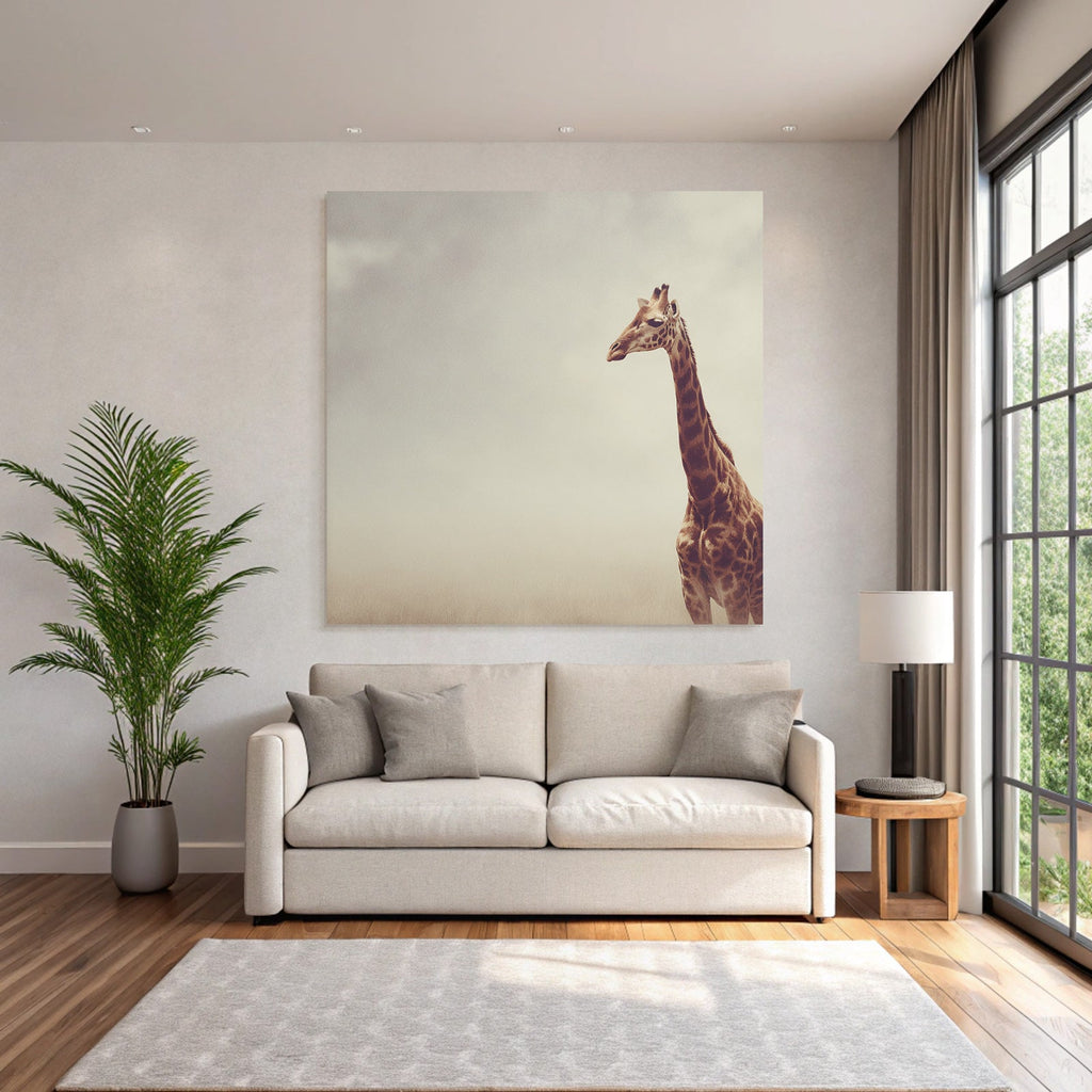 Giraffe In Einer Weiten Offenen Landschaft Mit Hazy Skylight