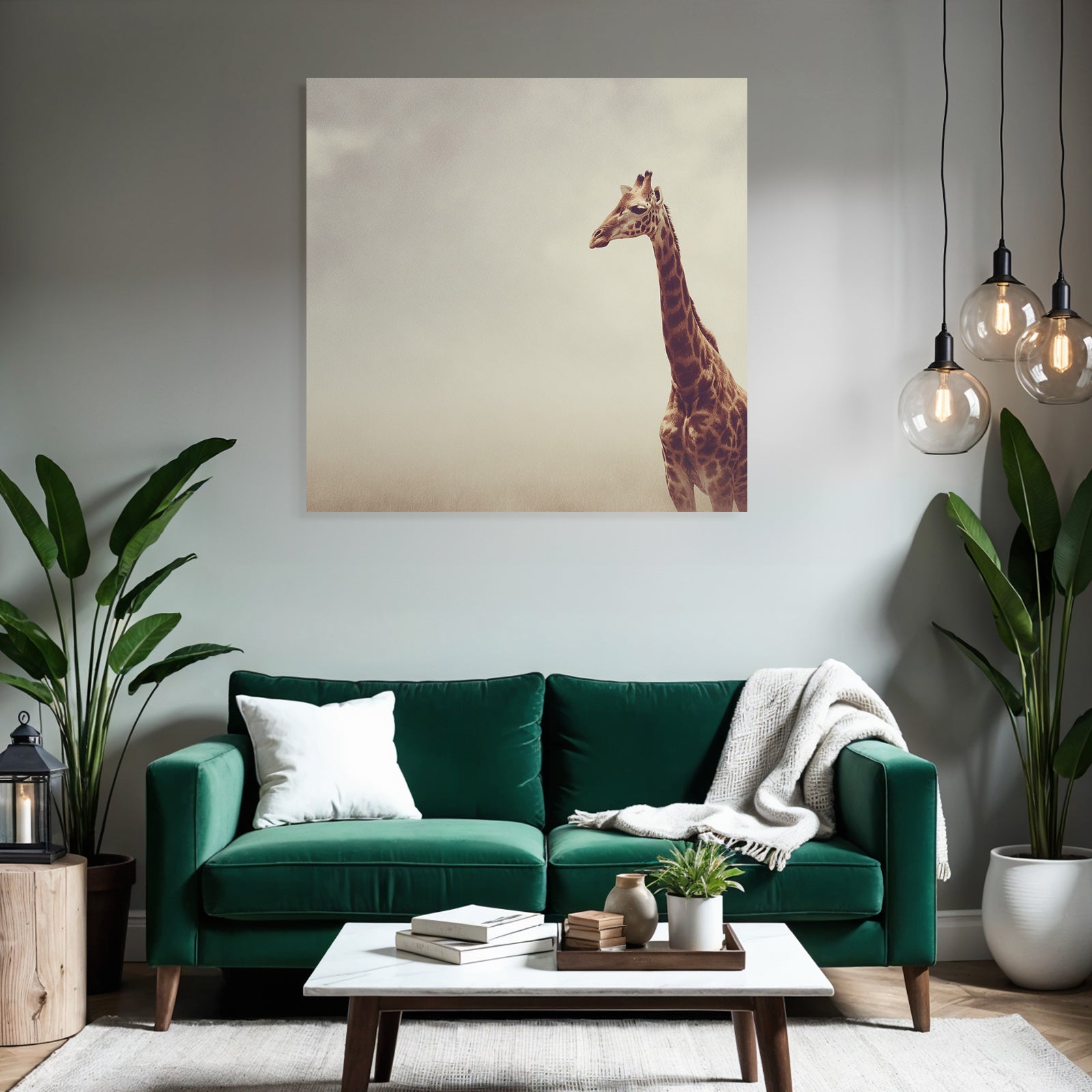 Giraffe In Einer Weiten Offenen Landschaft Mit Hazy Skylight