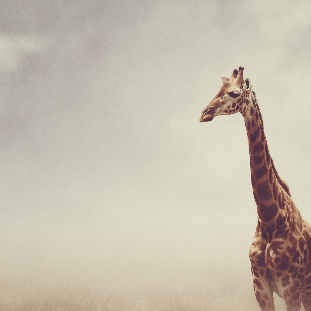 Giraffe In Einer Weiten Offenen Landschaft Mit Hazy Skylight | Safari und Wildtiere | Tiere