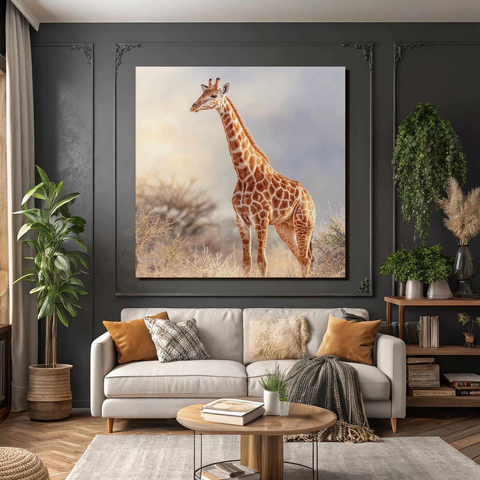 Giraffe Langhals Mit Geflecktem Fell In Der Savanne