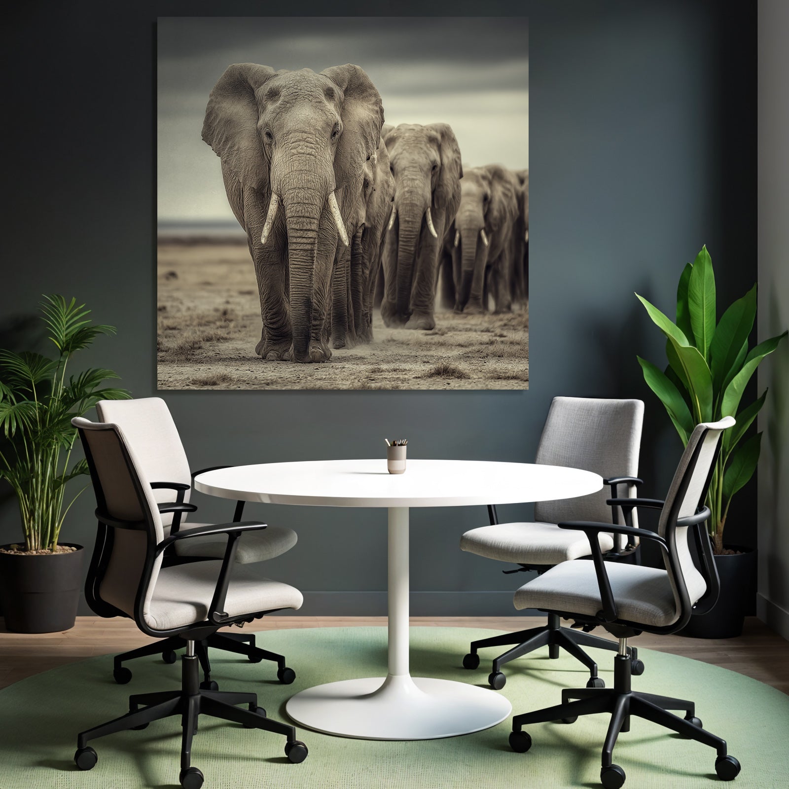 Gruppe Von Elefant En In Der Natur Mit Dramatischem Himmel