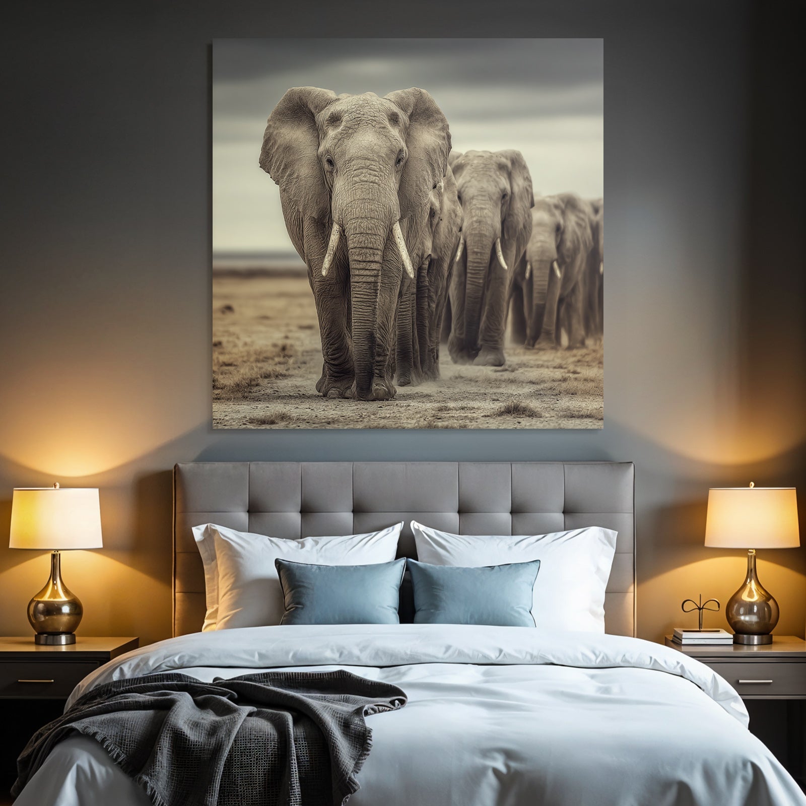 Gruppe Von Elefant En In Der Natur Mit Dramatischem Himmel