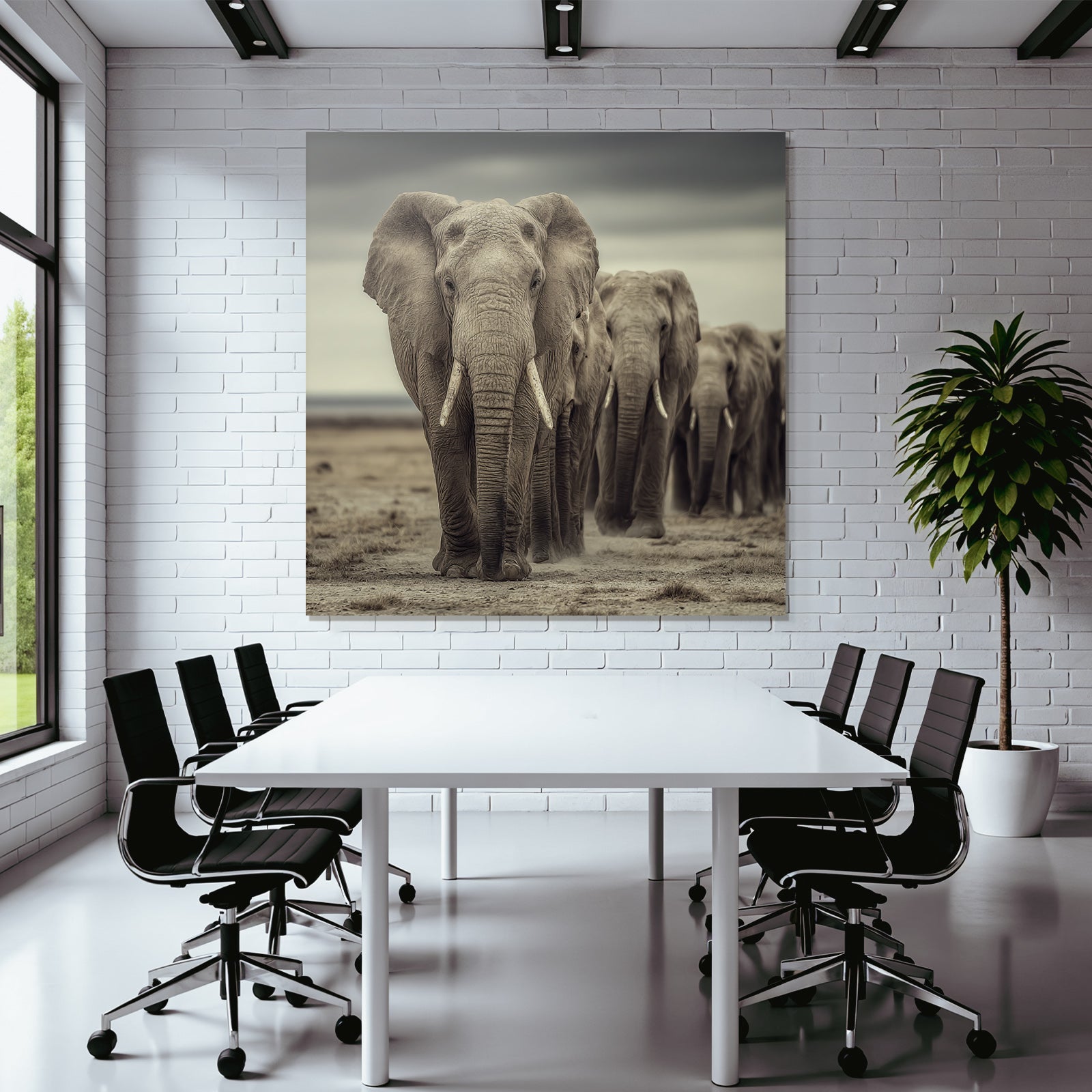 Gruppe Von Elefant En In Der Natur Mit Dramatischem Himmel