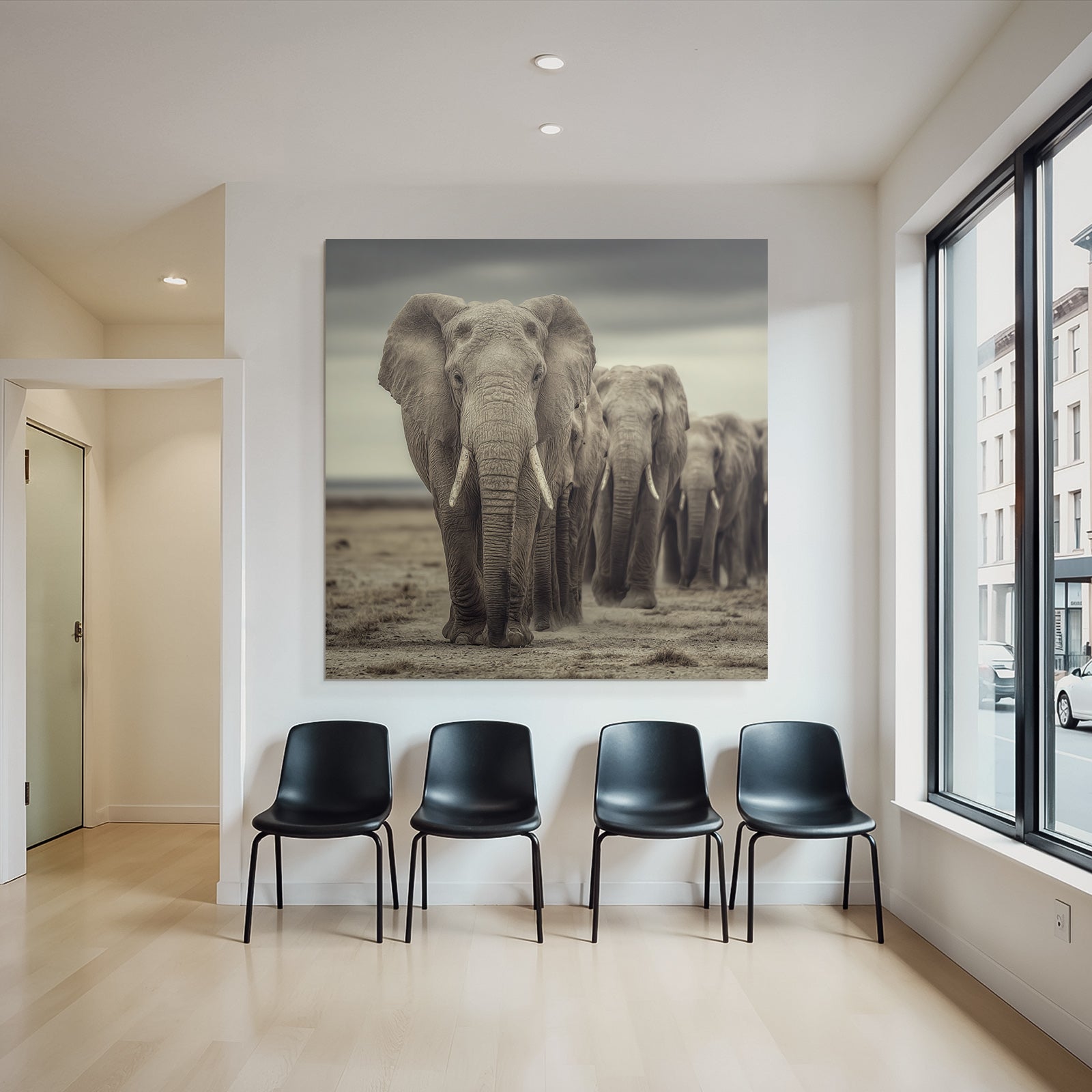 Gruppe Von Elefant En In Der Natur Mit Dramatischem Himmel
