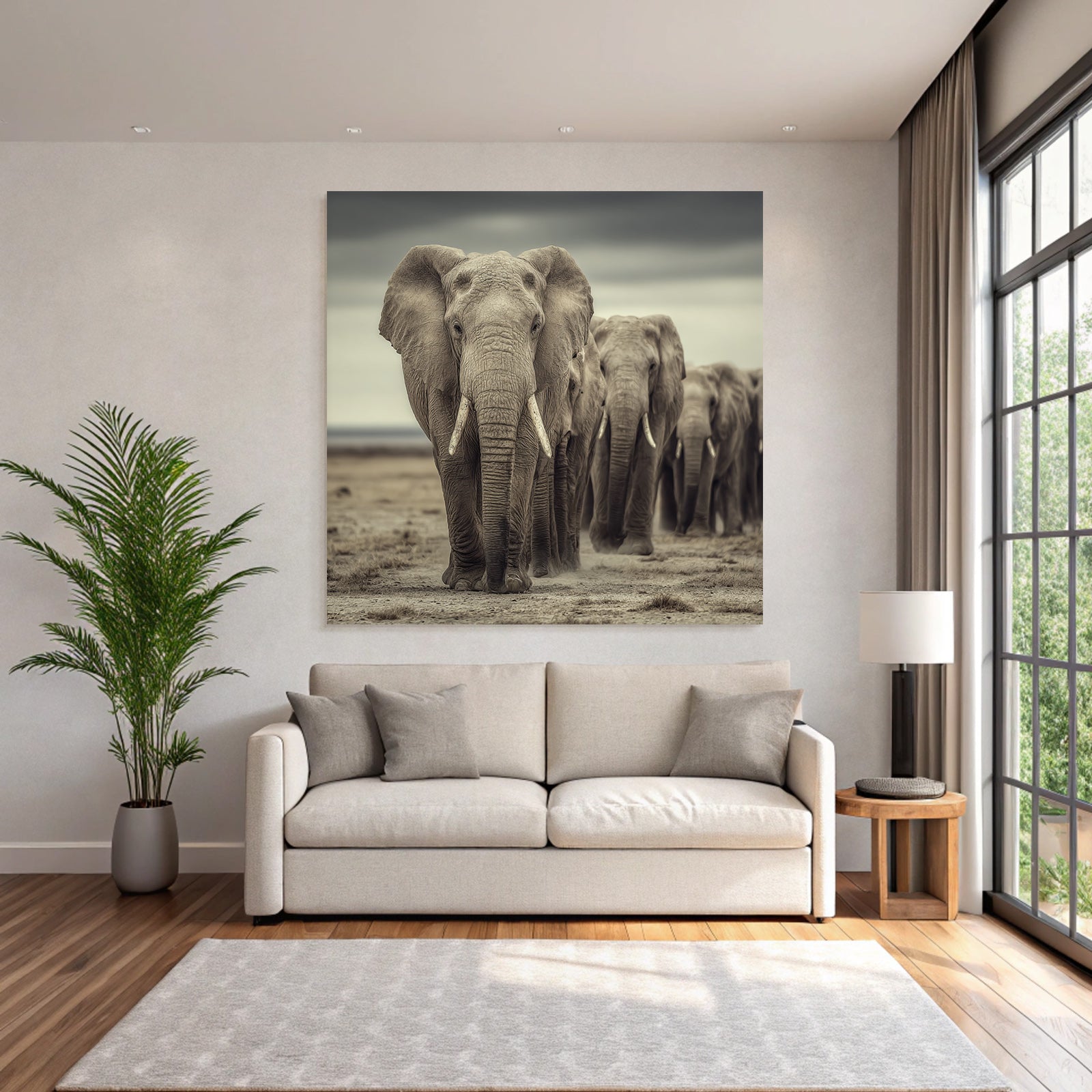 Gruppe Von Elefant En In Der Natur Mit Dramatischem Himmel