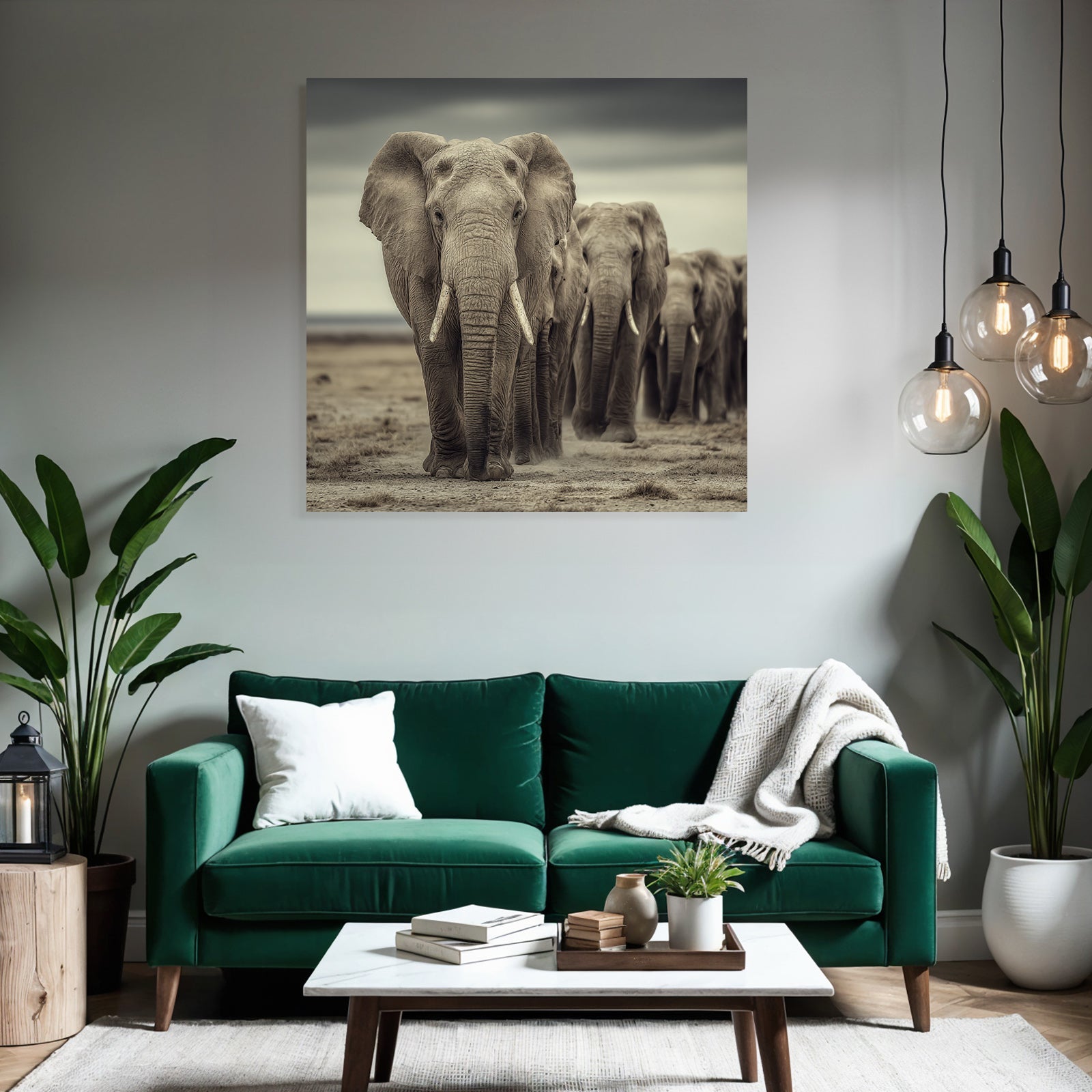Gruppe Von Elefant En In Der Natur Mit Dramatischem Himmel