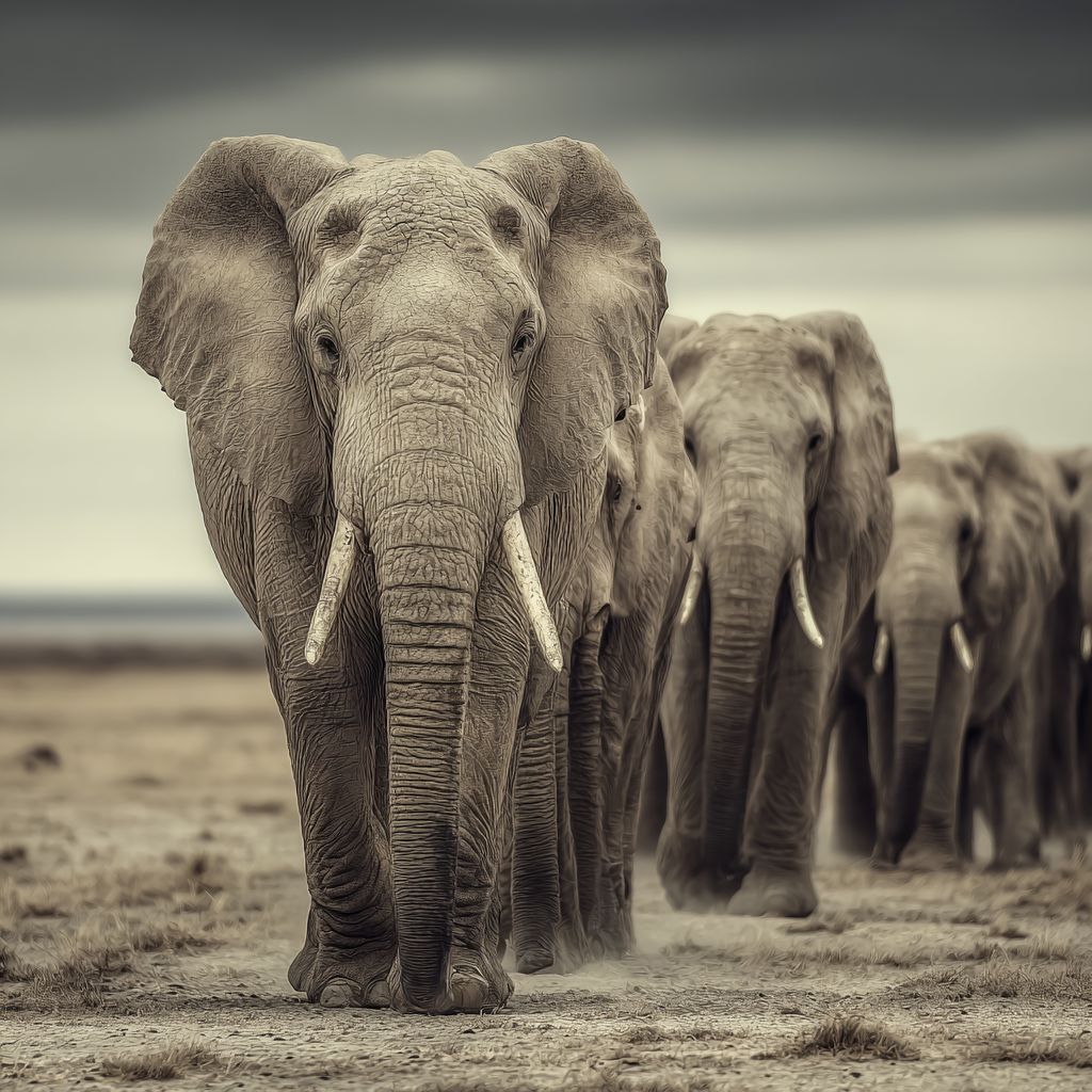 Gruppe Von Elefant En In Der Natur Mit Dramatischem Himmel | Safari und Wildtiere | Tiere