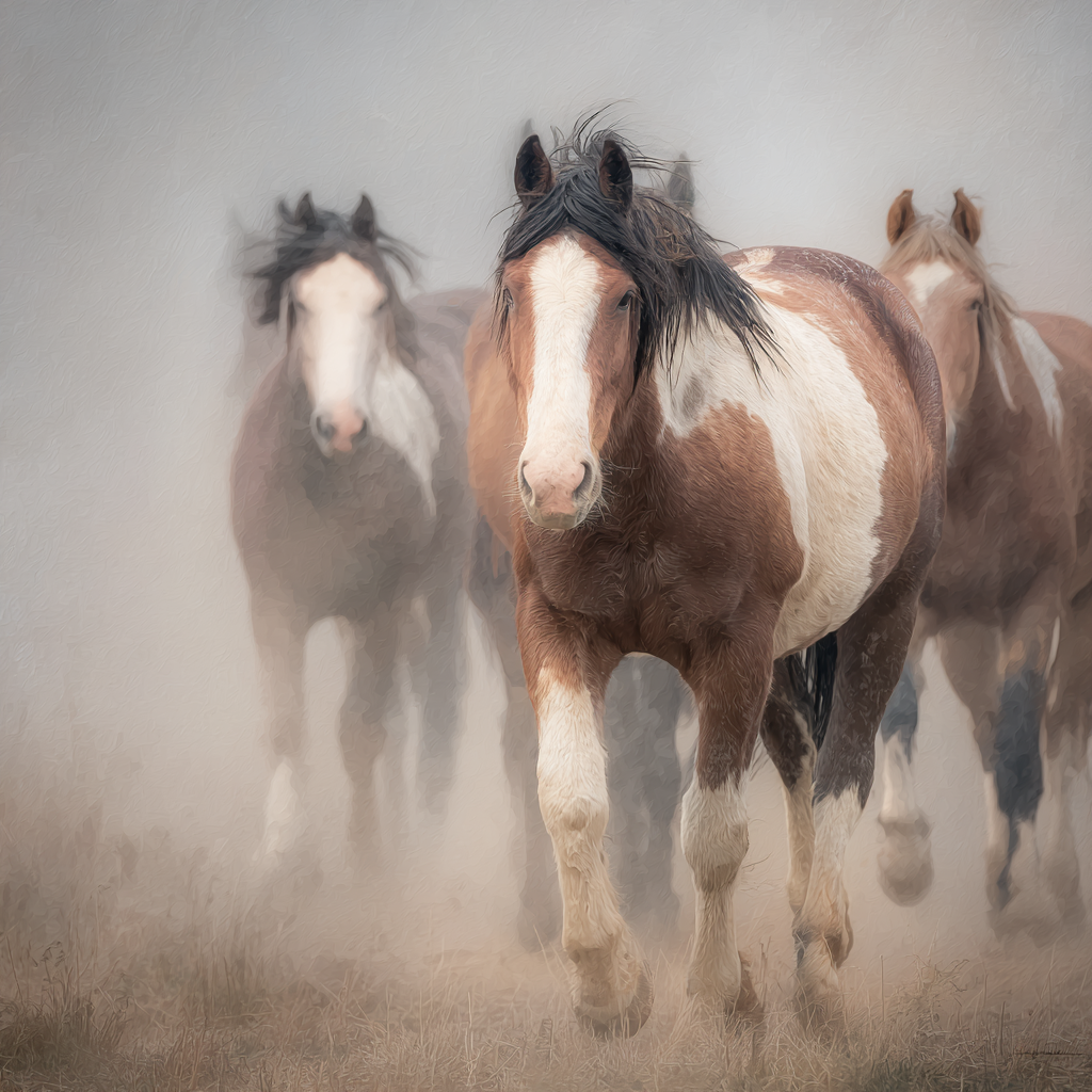 Gruppe Von Pferden In Nebliger Umgebung Kunstvoller Effekt | Safari und Wildtiere | Tiere