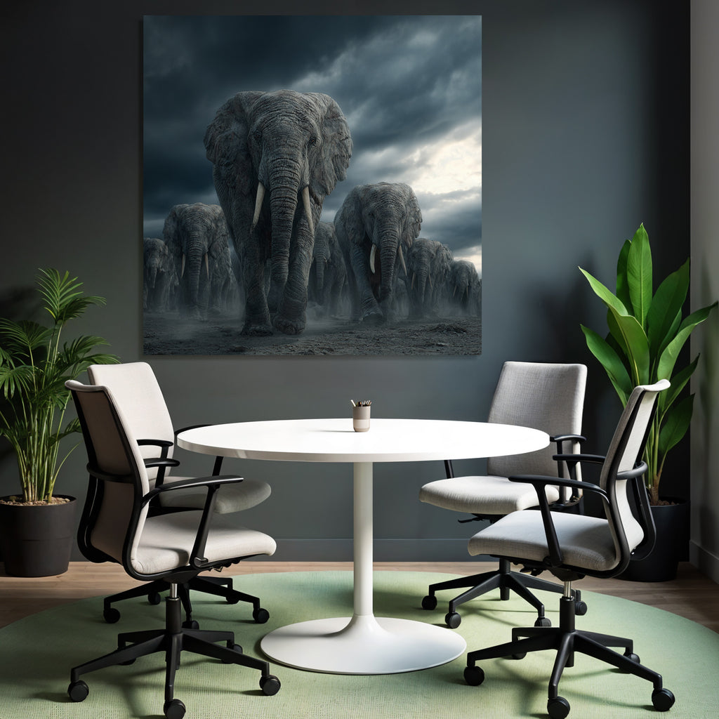 Herde Elephants Im Sturm Drama Landschaft