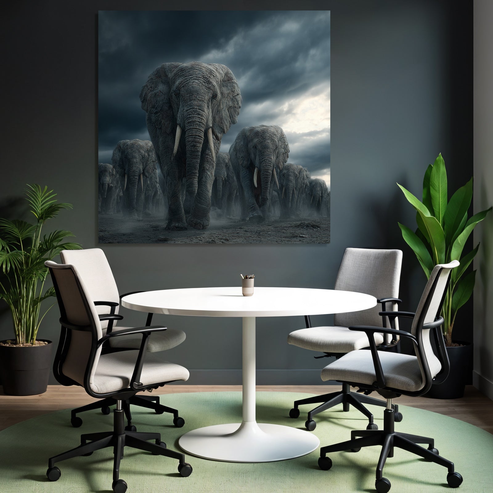 Herde Elephants Im Sturm Drama Landschaft