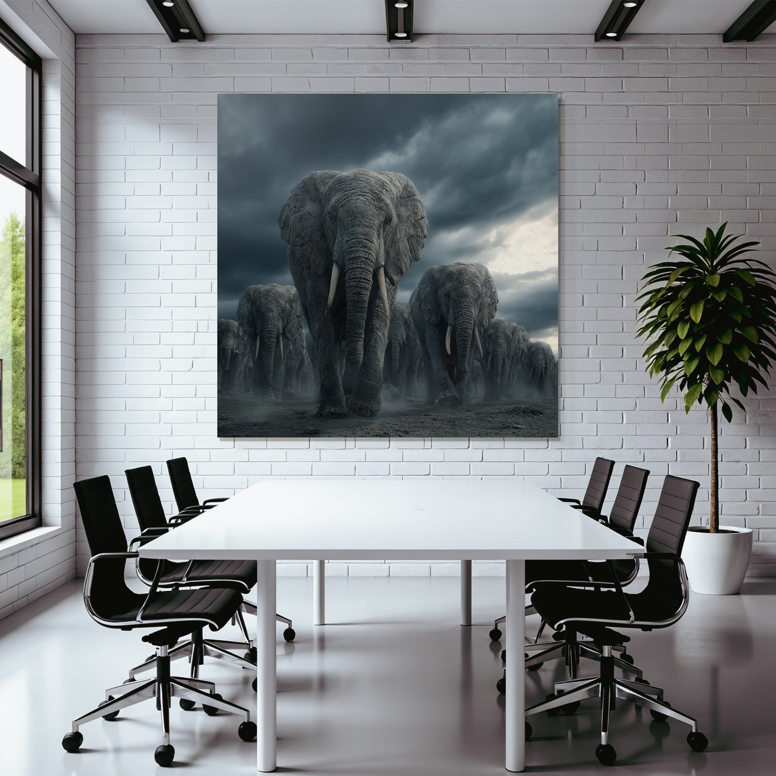 Herde Elephants Im Sturm Drama Landschaft