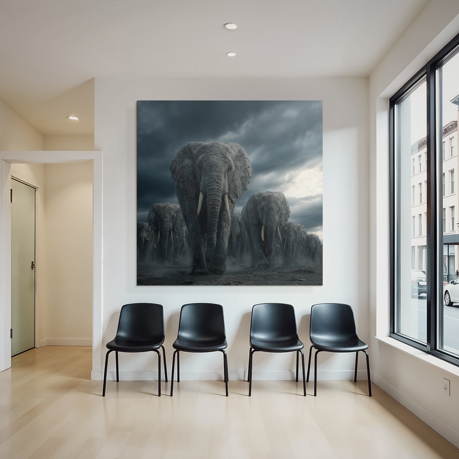 Herde Elephants Im Sturm Drama Landschaft