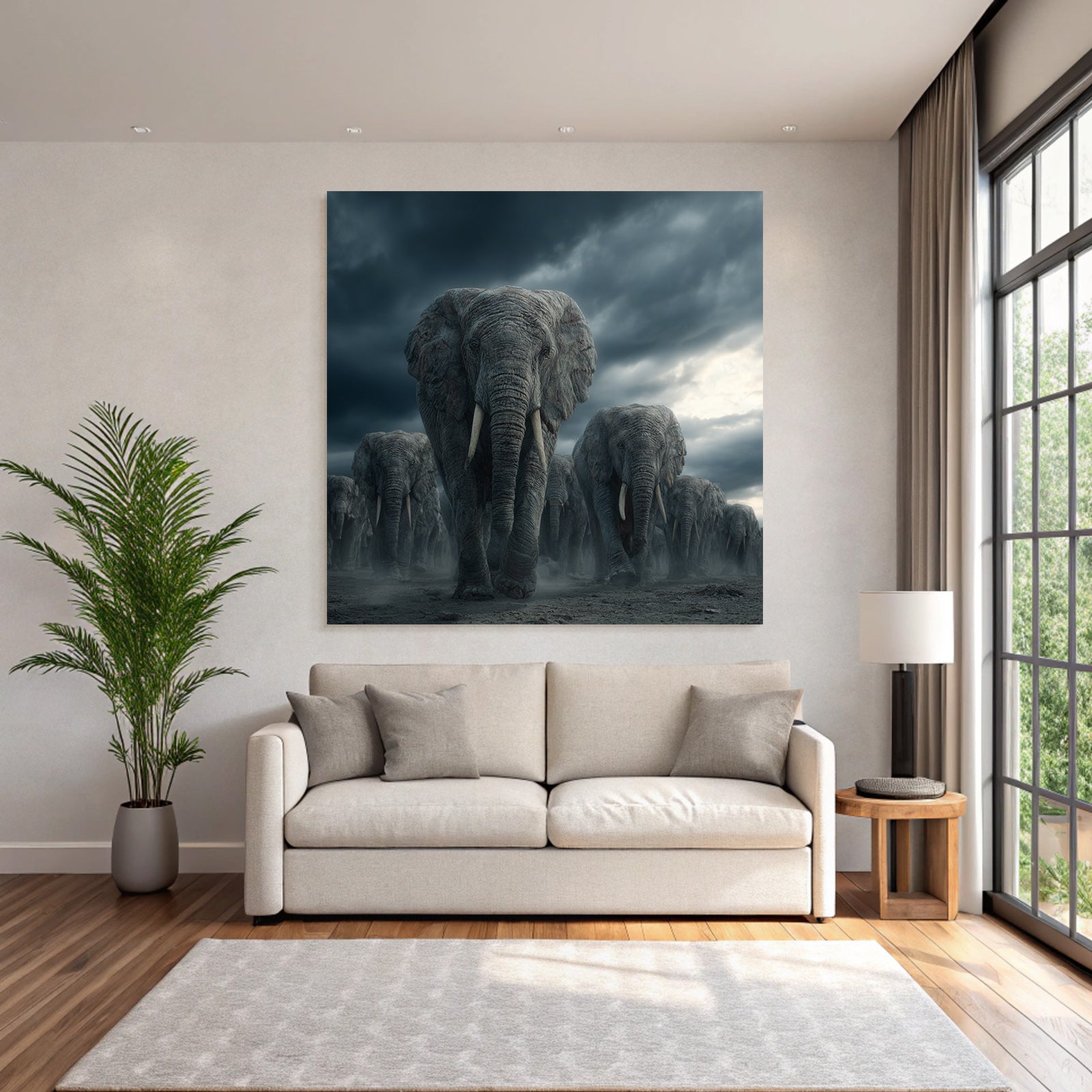 Herde Elephants Im Sturm Drama Landschaft