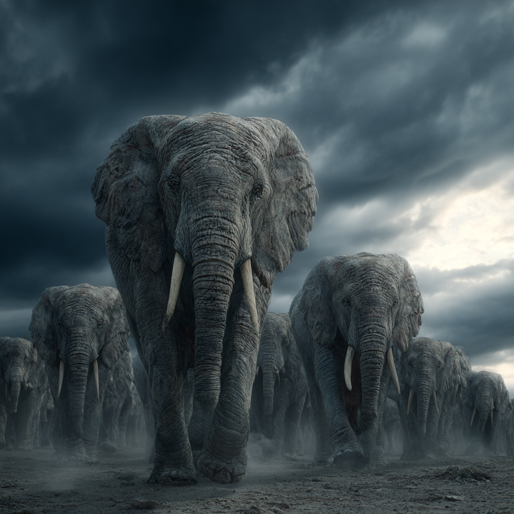 Herde Elephants Im Sturm Drama Landschaft | Safari und Wildtiere | Tiere