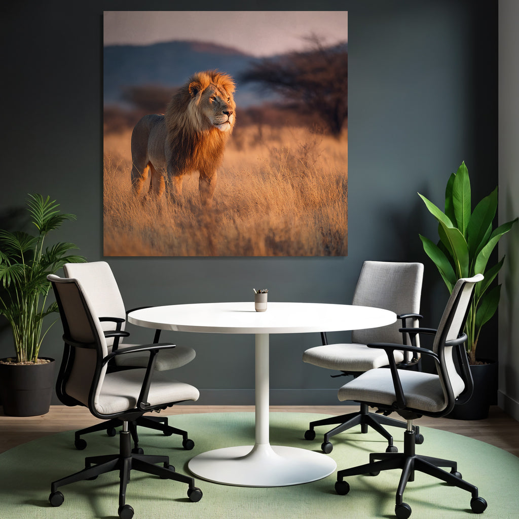 Lion Im Graslandschaft Bei Sonnenuntergang Sonnenaufgang
