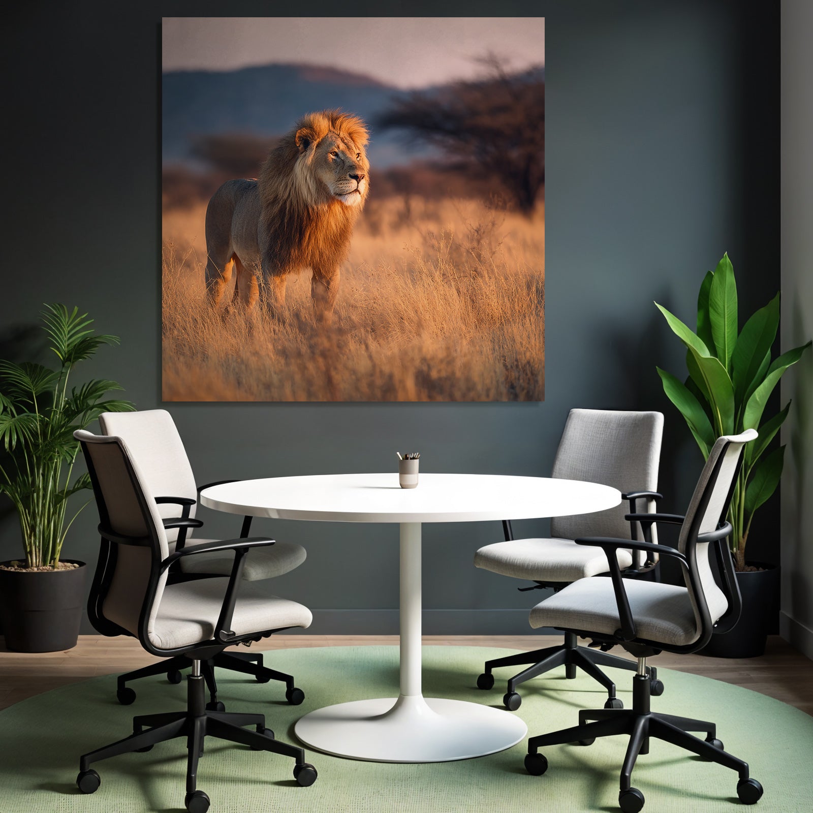 Lion Im Graslandschaft Bei Sonnenuntergang Sonnenaufgang