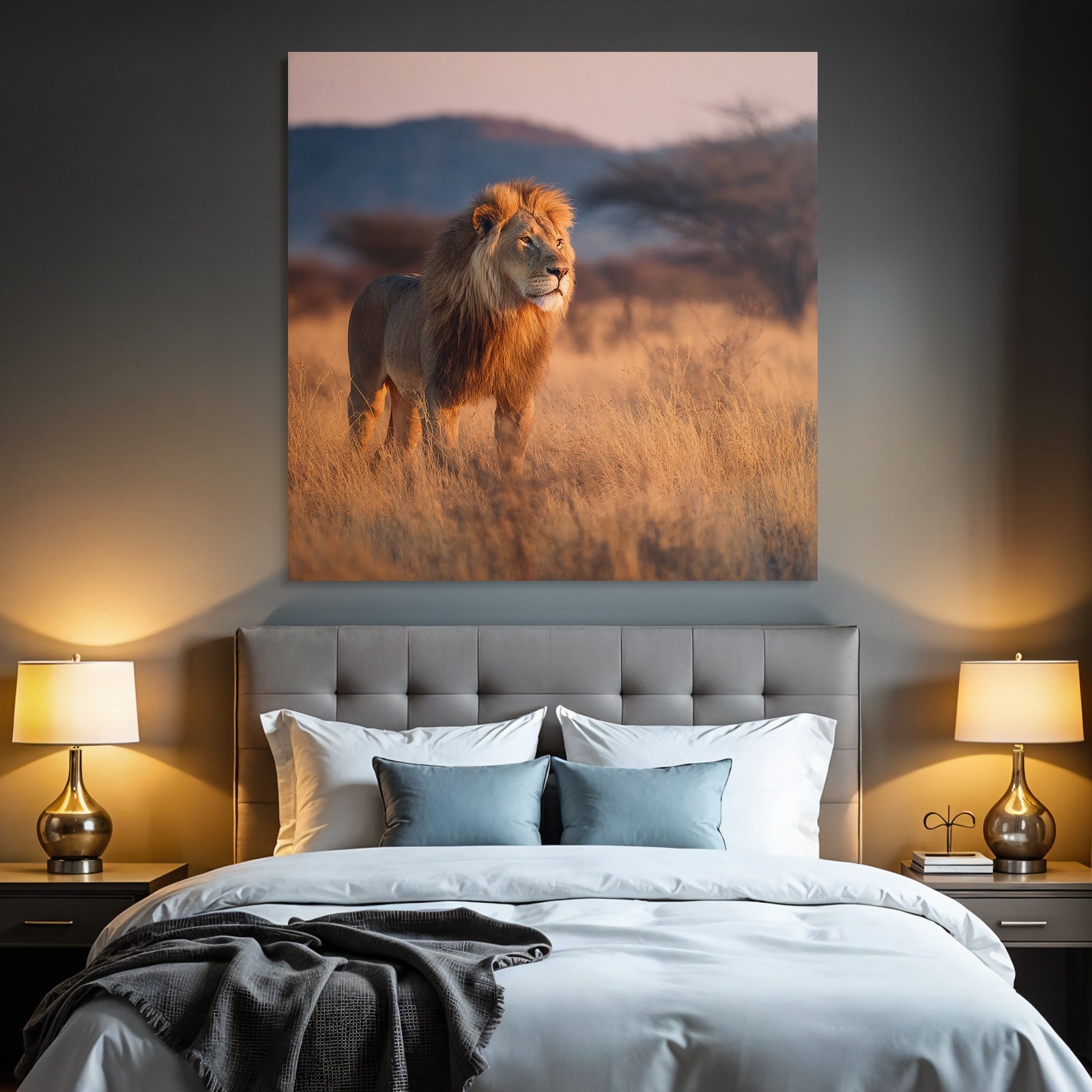 Lion Im Graslandschaft Bei Sonnenuntergang Sonnenaufgang