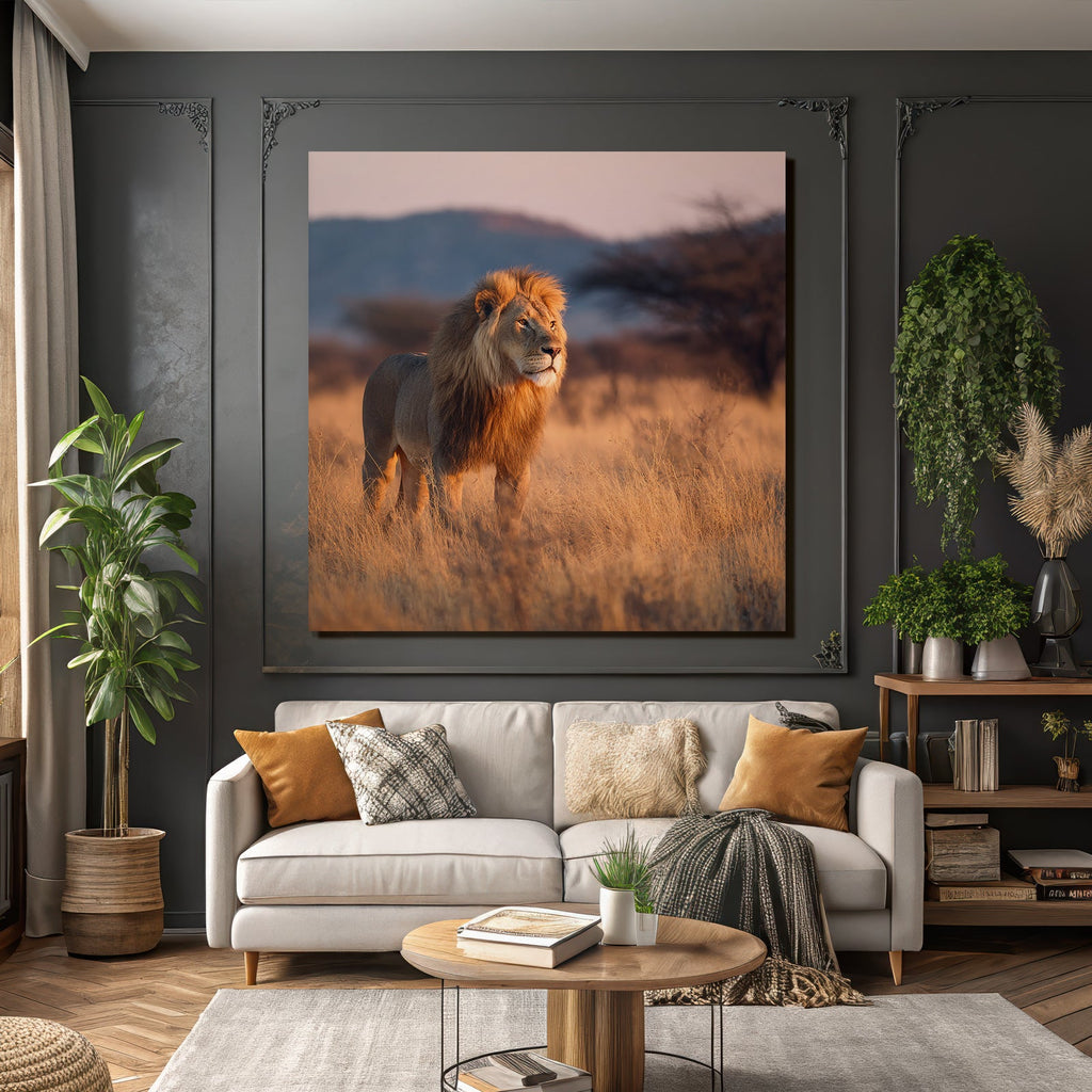 Lion Im Graslandschaft Bei Sonnenuntergang Sonnenaufgang
