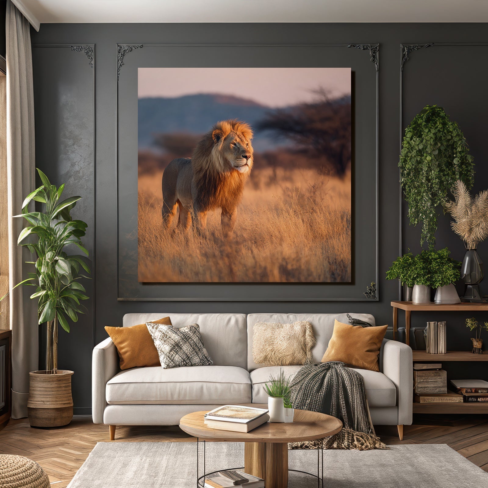 Lion Im Graslandschaft Bei Sonnenuntergang Sonnenaufgang