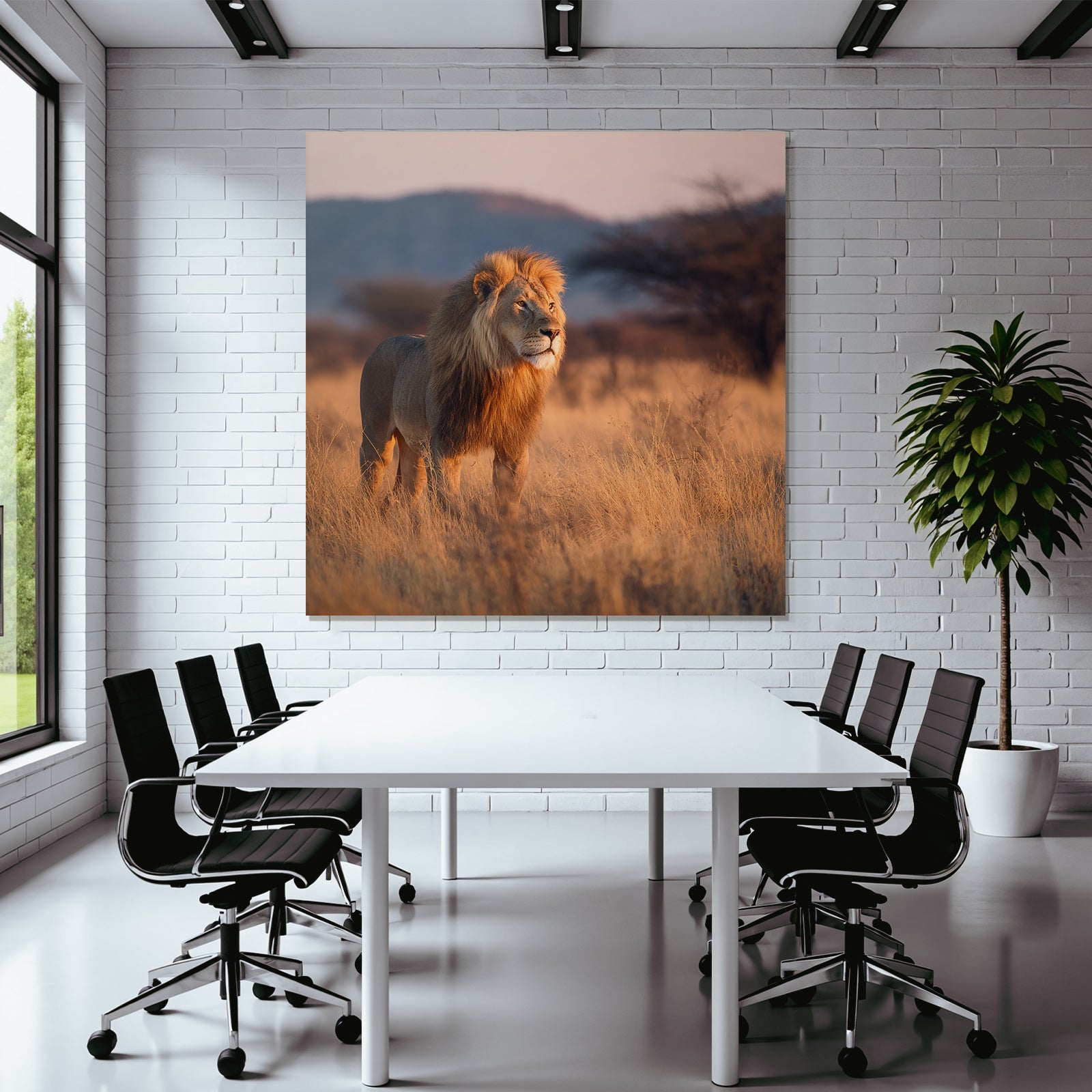 Lion Im Graslandschaft Bei Sonnenuntergang Sonnenaufgang